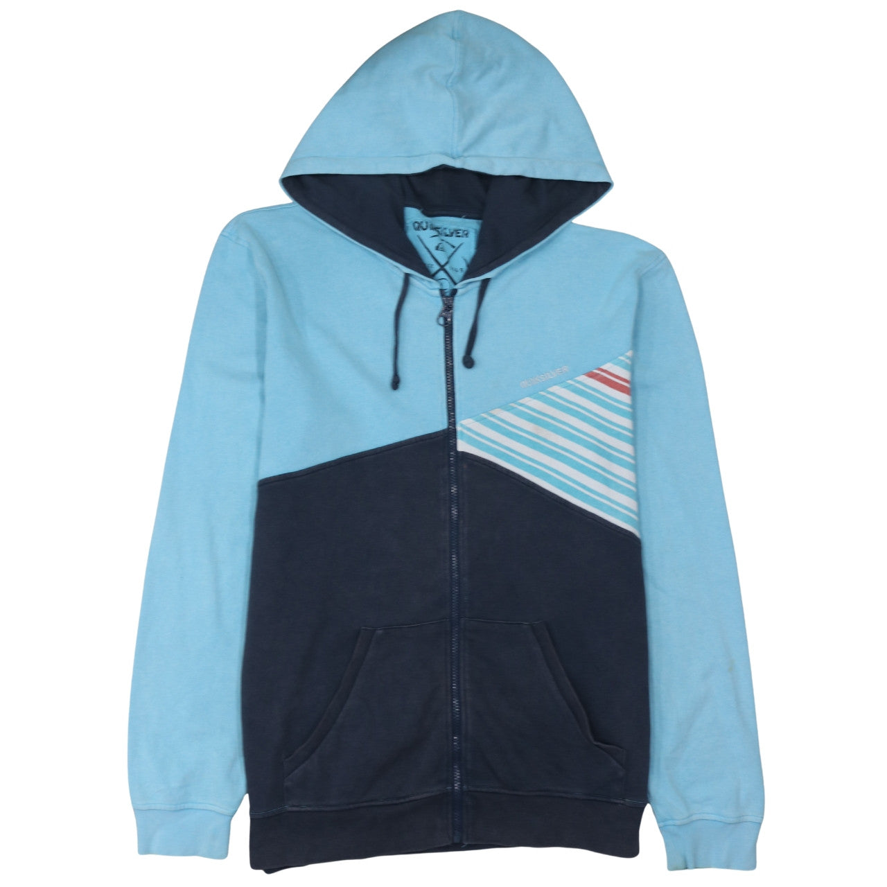 Quiksilver Men's Blue Colour Block Full Zip Hoodie Size XL