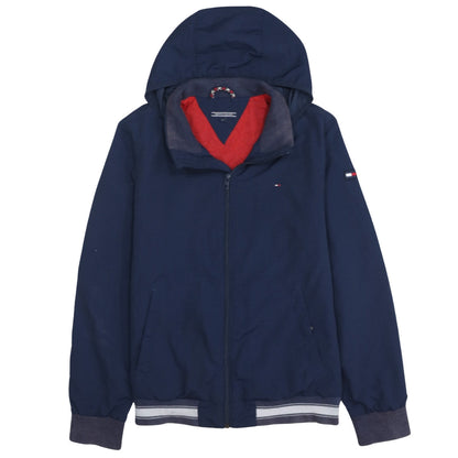Additional front view of Tommy Hilfiger boys’ blue hooded windbreaker jacket, size 14, years