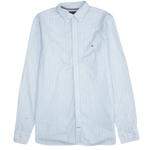 Tommy Hilfiger Men's Blue Striped Slim Fit Long Sleeve Button-Up Shirt Size S