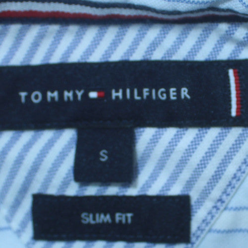 Tommy Hilfiger Men's Blue Striped Slim Fit Long Sleeve Button-Up Shirt Size S