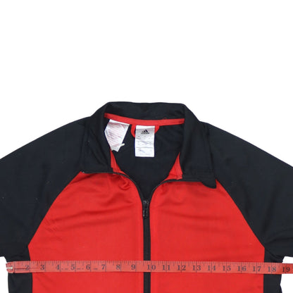 Close-up detail of Adidas boys’ red & black full zip sweatshirt 13-14 years regular fit