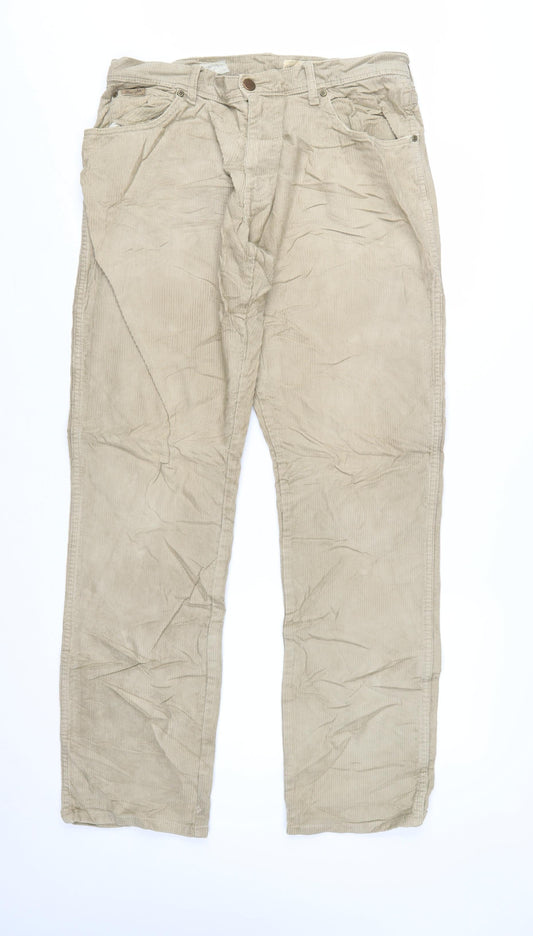 Wrangler Men Beige Texas Stretch Corduroy Chino Trousers W33 L34