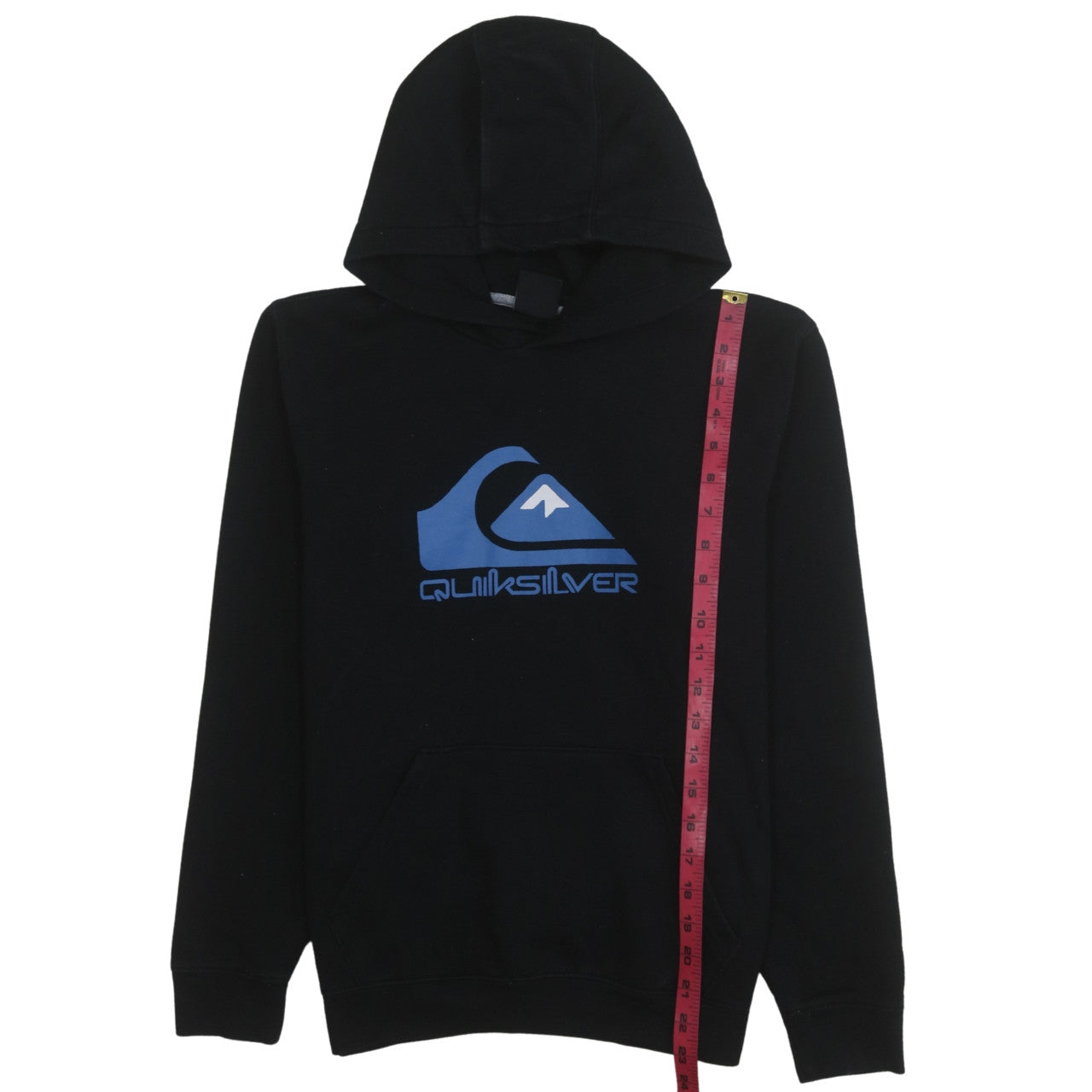 Quiksilver Teens Black Cotton Blend Pullover Hoodie with Blue Logo Size M