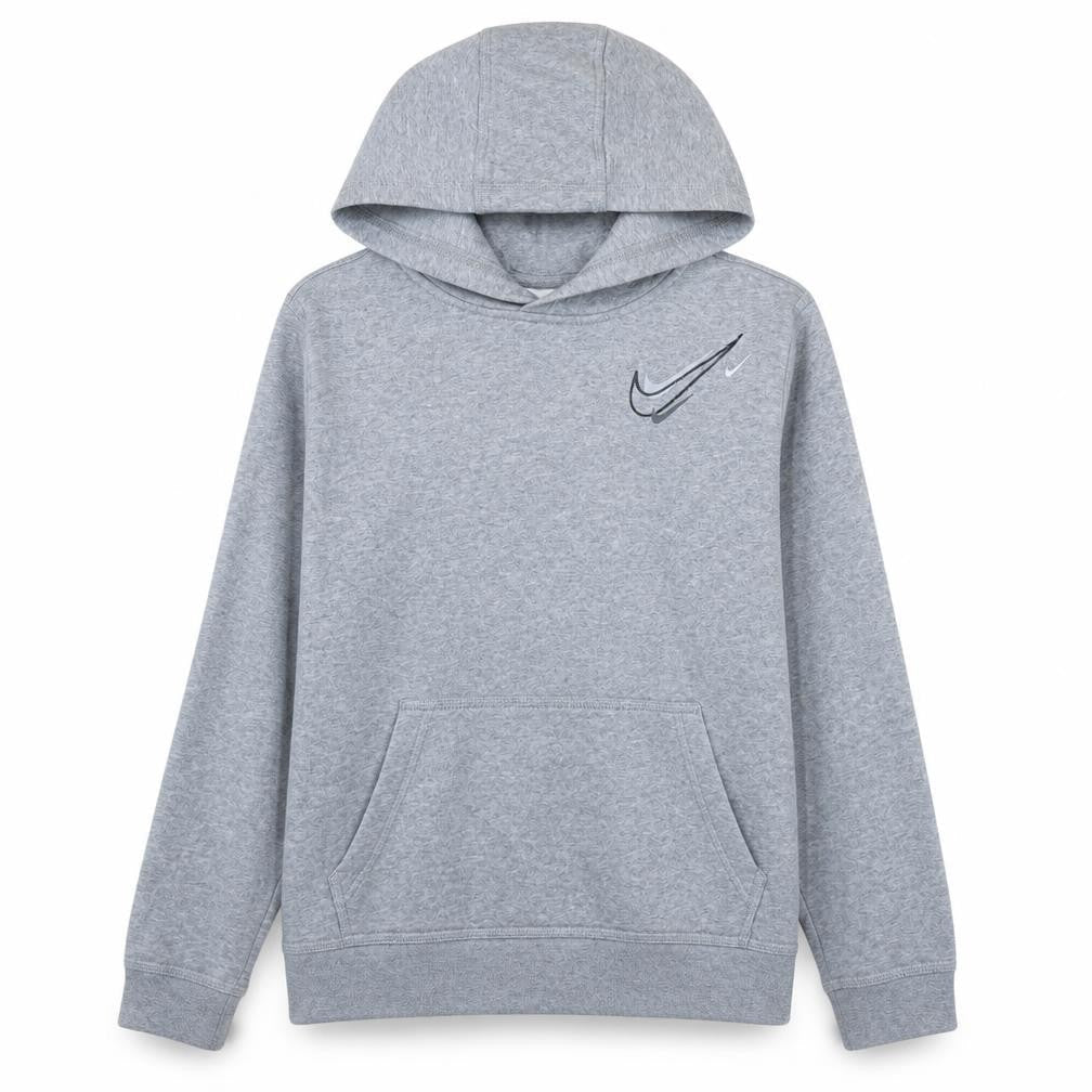 Nike Boys Grey XL Pullover Hoodie with Logo Print - Cotton Blend