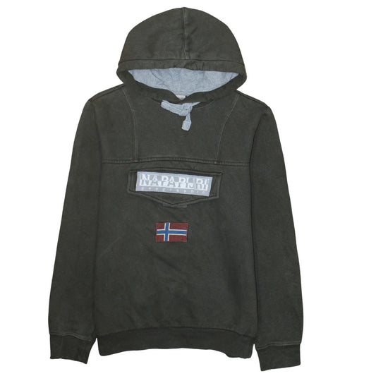 Napapijri Men's Grey Pullover Hoodie M Embroidered Logo Flag Design