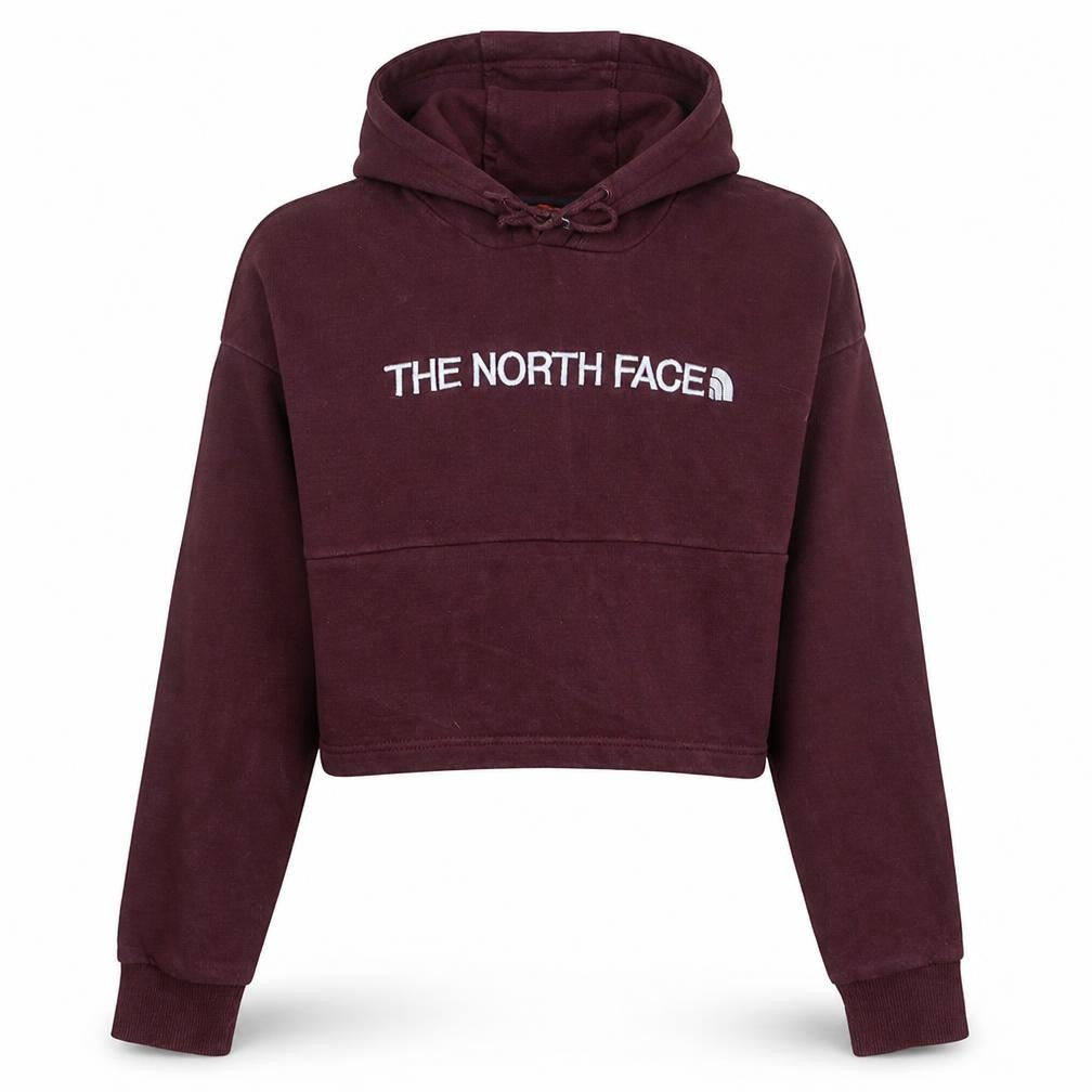 The North Face Womens Burgundy Cropped Hoodie Small 100% Cotton Logo Pullover