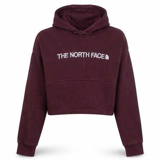 The North Face Womens Burgundy Cropped Hoodie Small 100% Cotton Logo Pullover