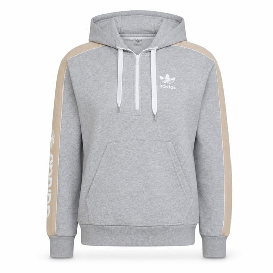 Front view of Adidas Women Grey Beige 1/2 Zip Hooded Sweatshirt, size XS, UK 6