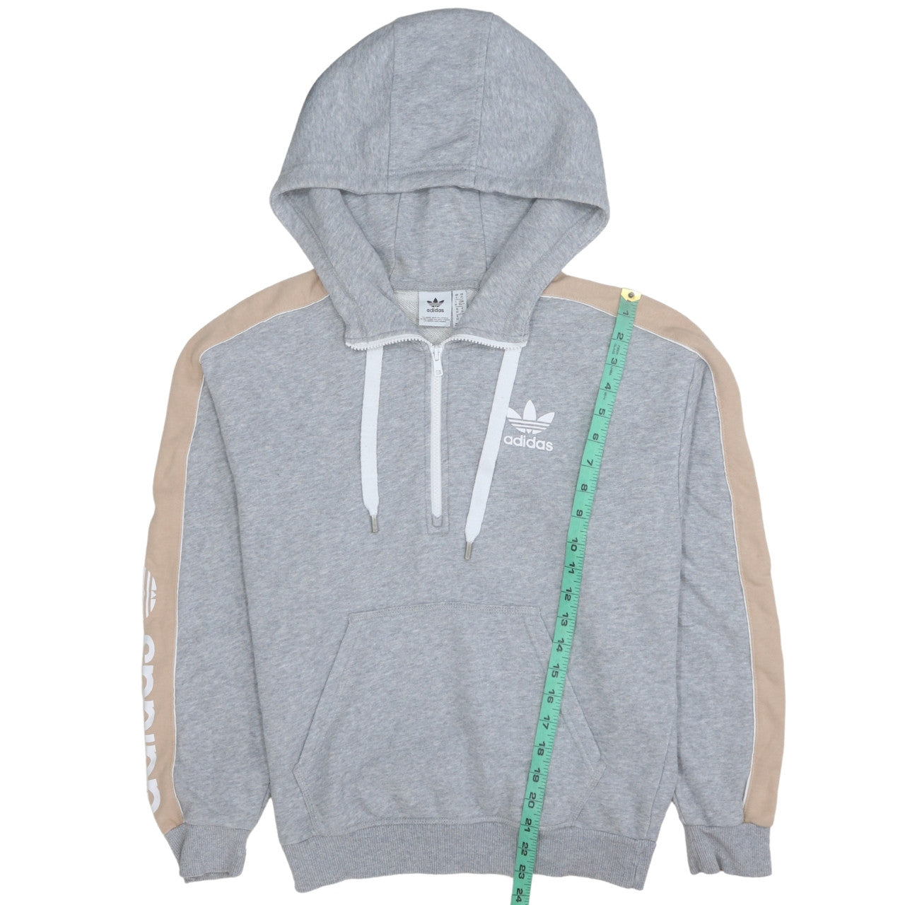 Adidas Women Grey Beige 1/2 Zip Hooded Sweatshirt Size XS UK 6