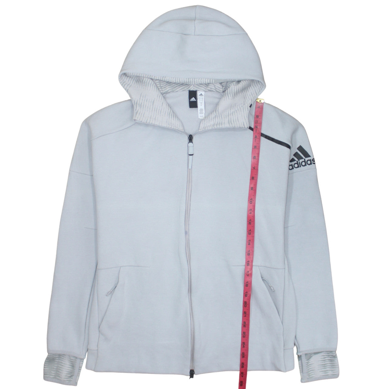 Adidas Men's Grey Full Zip Hooded Sweatshirt Hoodie L