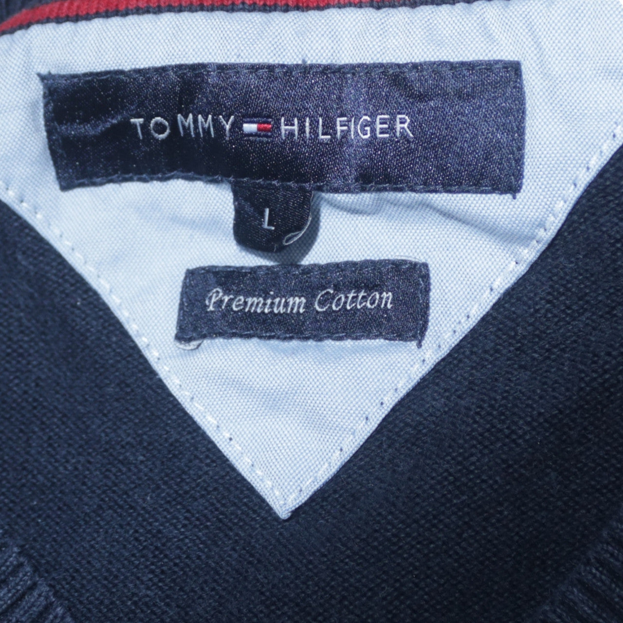 Tommy Hilfiger Men's Blue V-Neck Cotton Jumper Size L