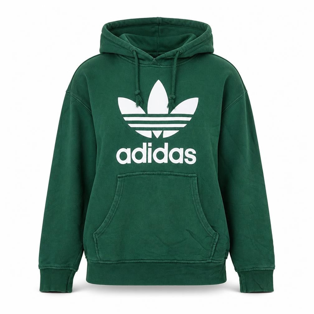 Adidas Women Green Pullover Hoodie Size S Logo Print Cotton Blend
