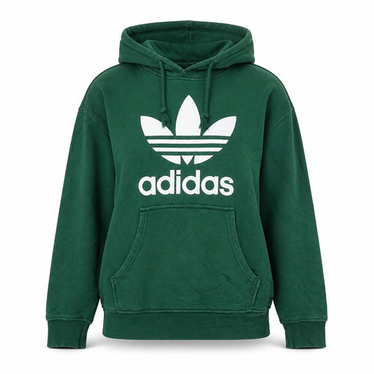 Adidas Women Green Pullover Hoodie Size S Logo Print Cotton Blend