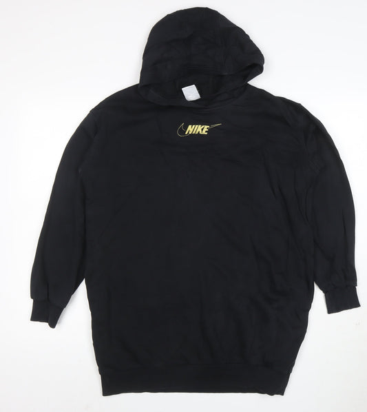 Nike Women Black Long Sleeve Pullover Hoodie L Cotton Blend