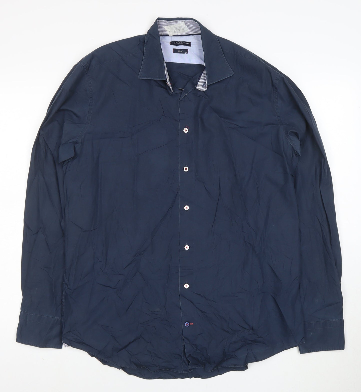 Tommy Hilfiger Men's Blue Slim Fit Long Sleeve Button-Up Shirt 15.5