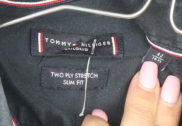 Tommy Hilfiger Men's Navy Slim Fit Button-Up Shirt Size 42 16.5