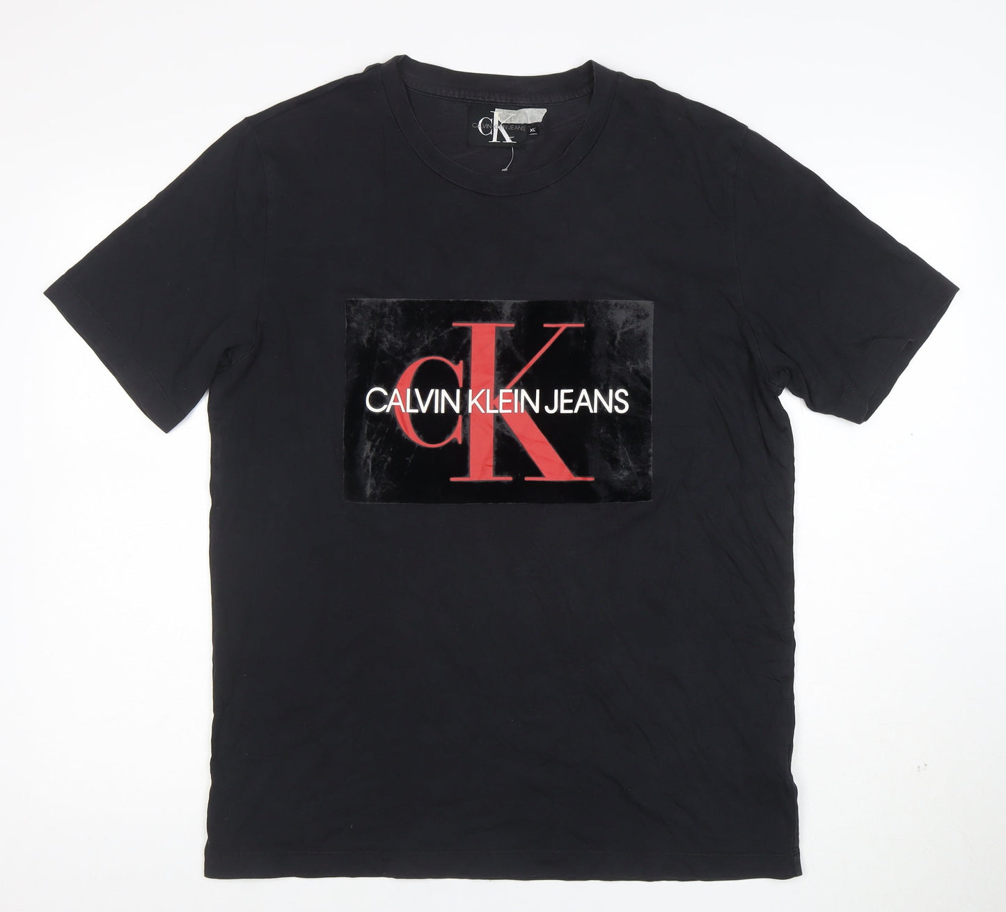 Calvin Klein Jeans Mens Black XL Logo Crew Neck Cotton T-Shirt