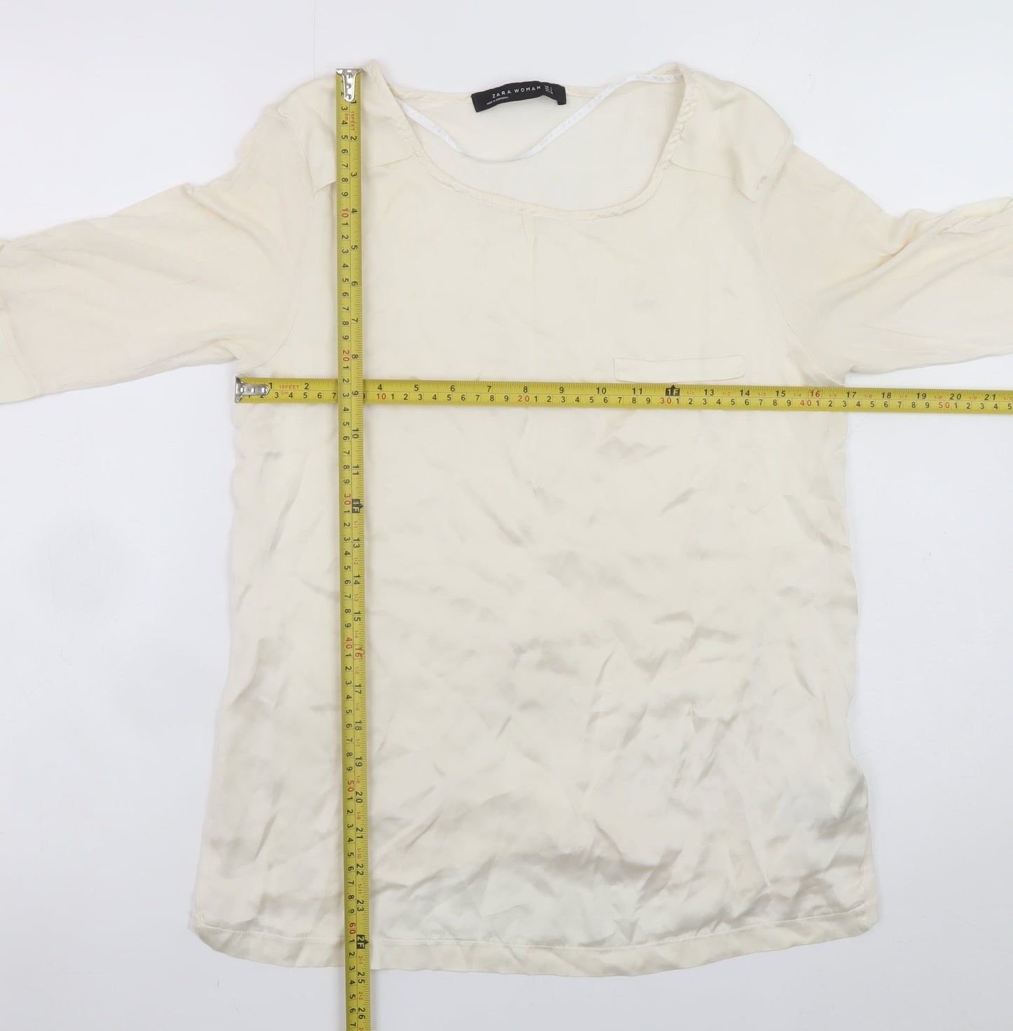 Zara Woman Ivory Silk Blend 3/4 Sleeve Blouse Size S
