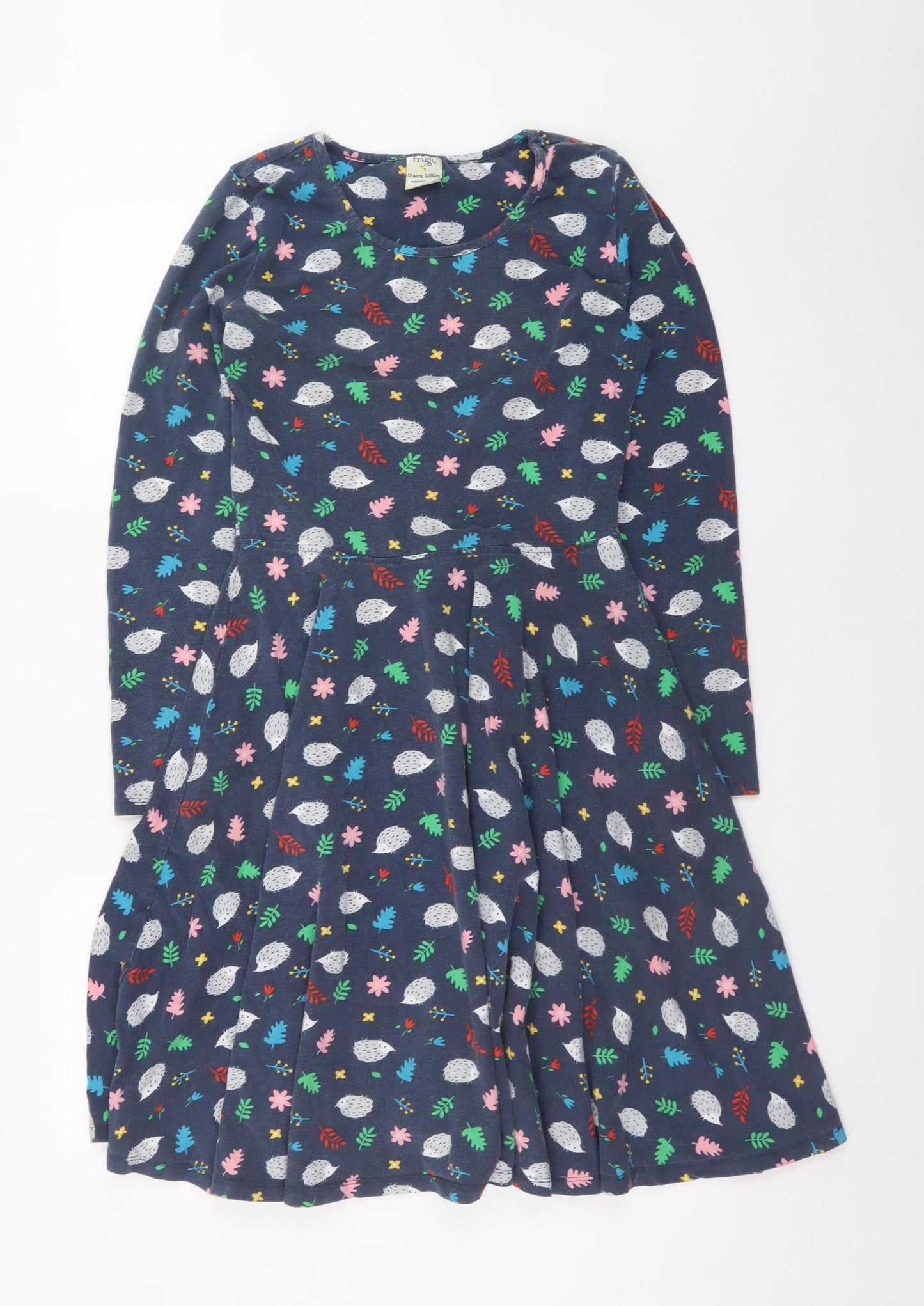 Frugi Women Blue Animal Print Fit & Flare Dress UK 10