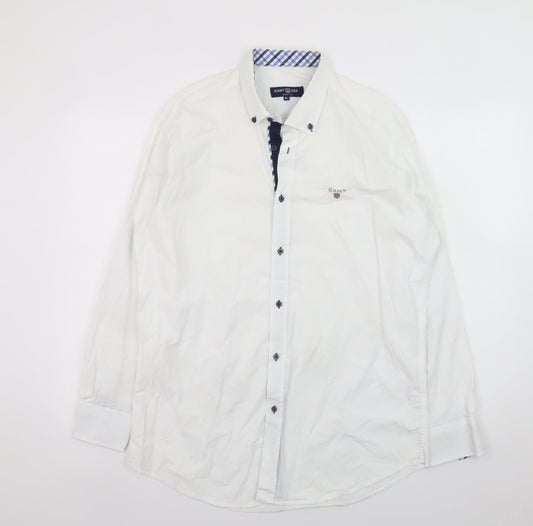 GANT USA Men's White Slim Fit XL Cotton Long Sleeve Dress Shirt