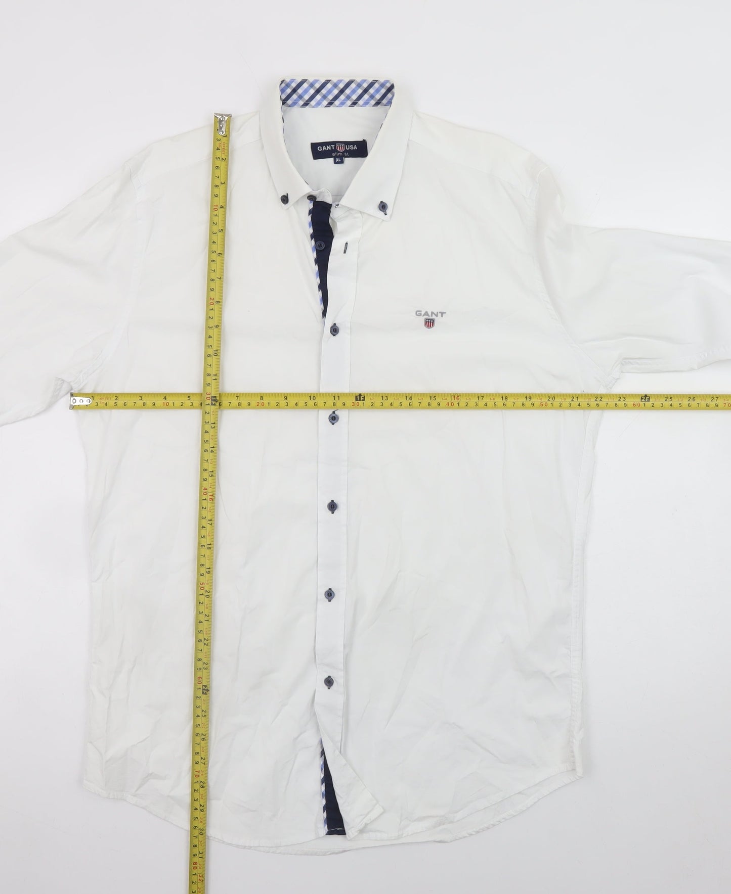 GANT USA Men's White Slim Fit XL Cotton Long Sleeve Dress Shirt