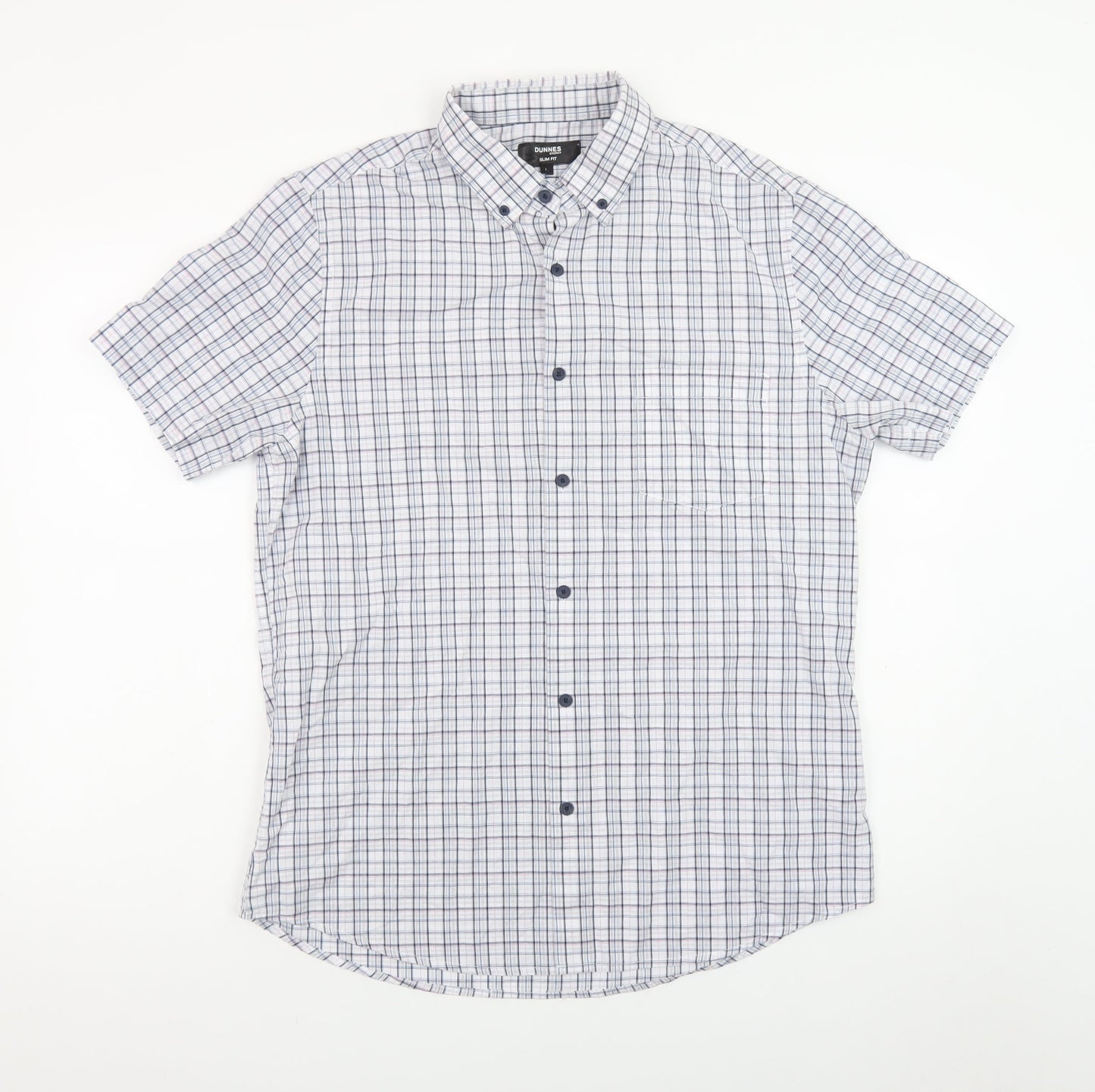 Dunnes Stores Men's Blue Check Short Sleeve Button-Up Shirt Size L