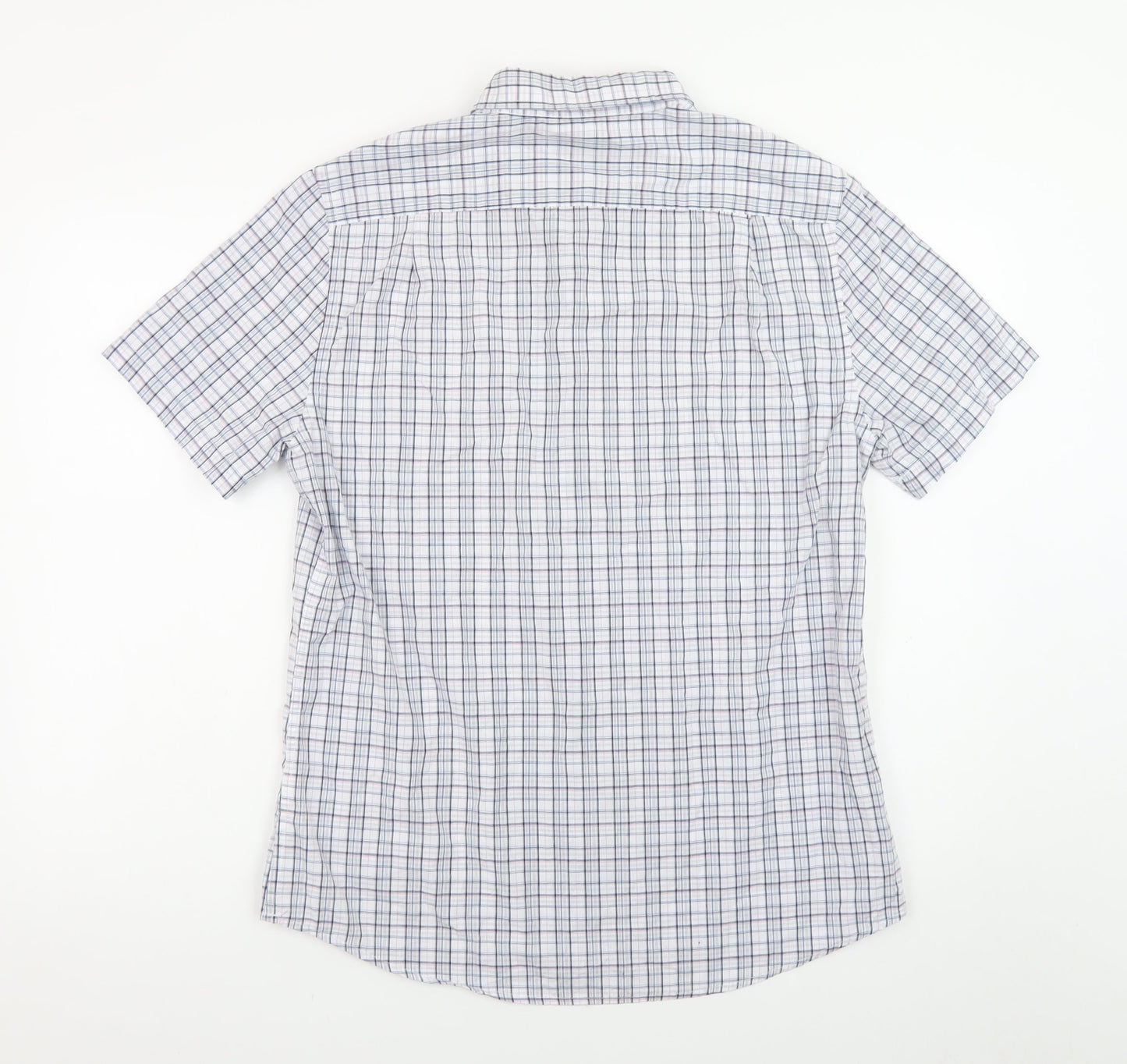 Dunnes Stores Men's Blue Check Short Sleeve Button-Up Shirt Size L