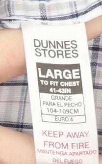 Dunnes Stores Men's Blue Check Short Sleeve Button-Up Shirt Size L