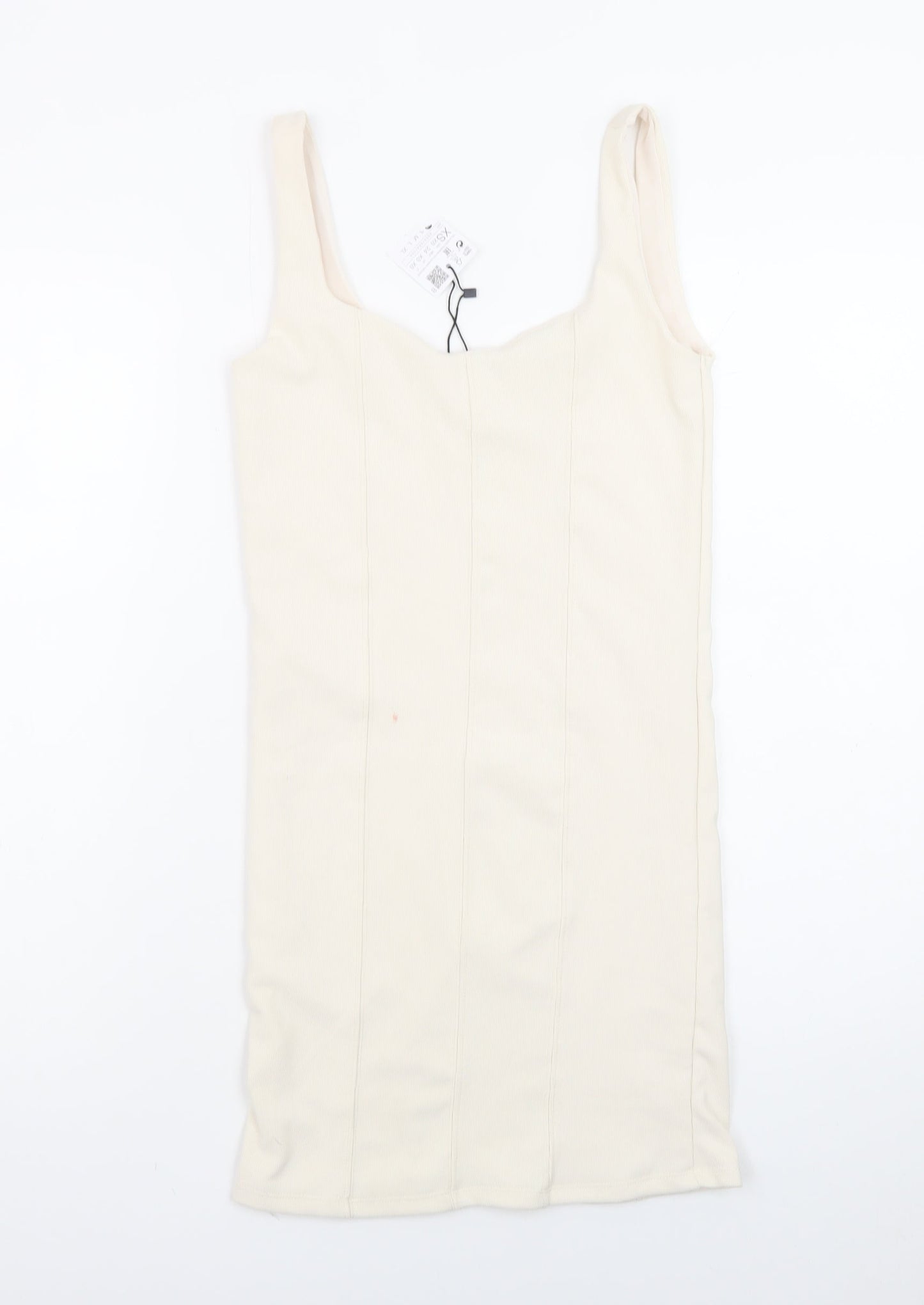 Stradivarius Women Ivory XS Bodycon Sleeveless Knit Short Dress