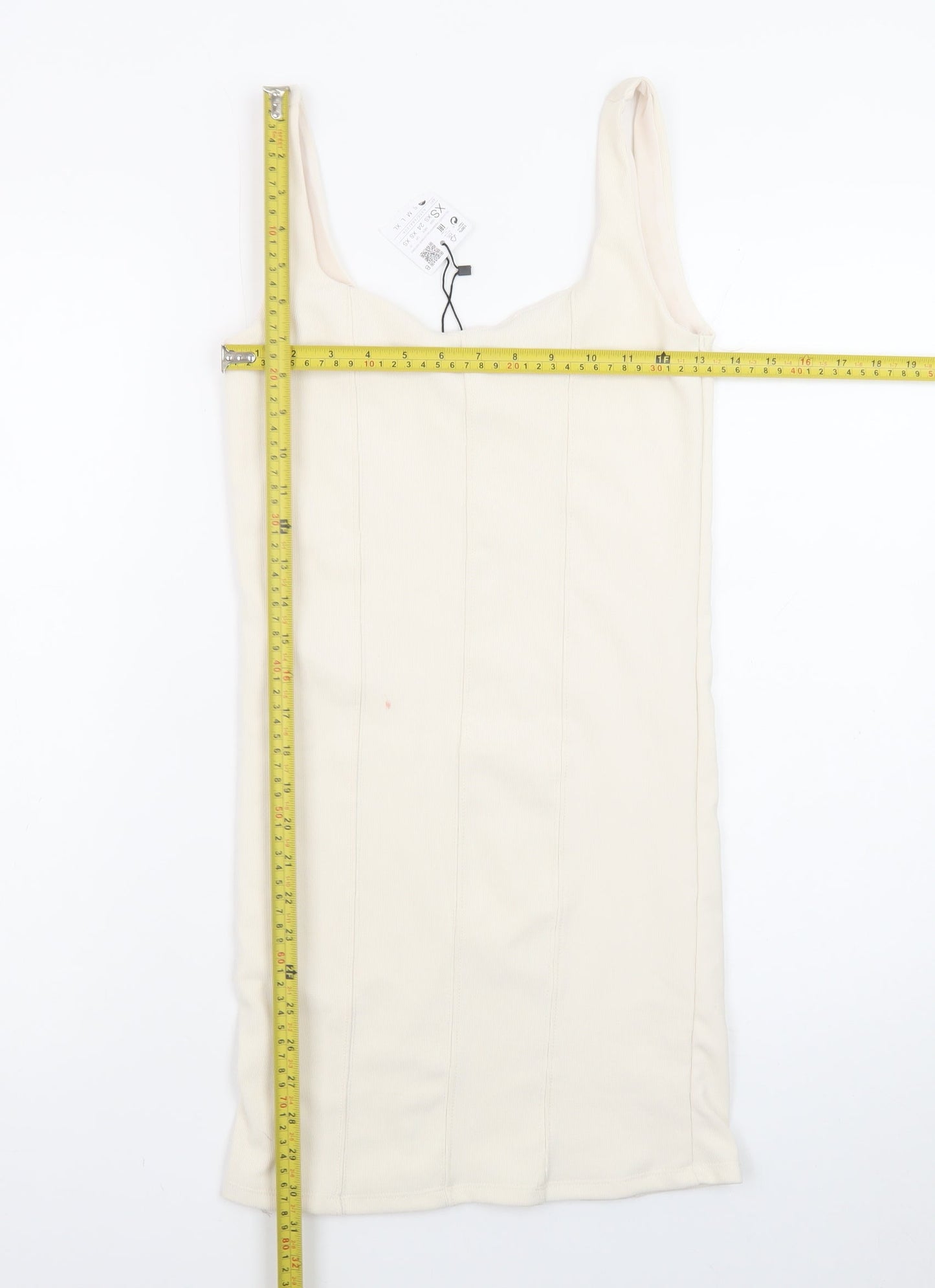 Stradivarius Women Ivory XS Bodycon Sleeveless Knit Short Dress