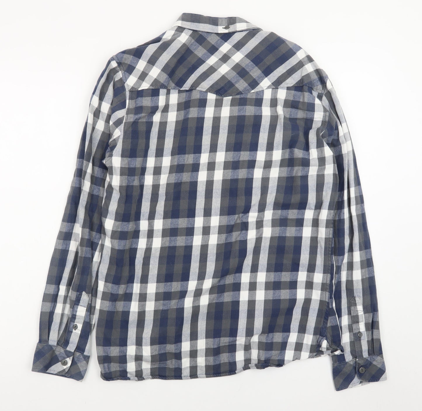 Firetrap Men's Blue Check Flannel Long Sleeve Button-Up Shirt L