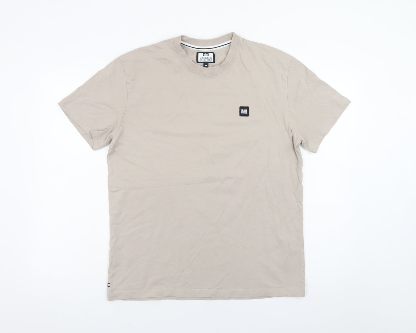 Weekend Offender Men's Beige Crew Neck Cotton T-Shirt Size M