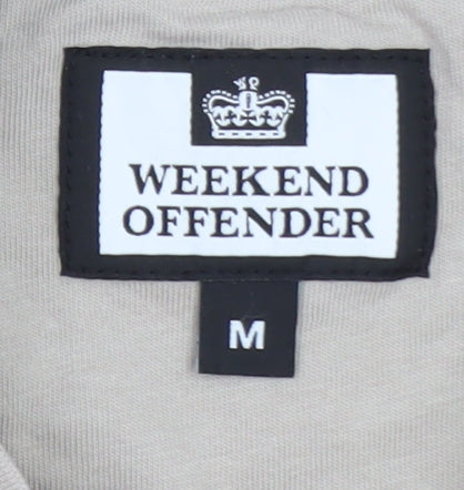 Weekend Offender Men's Beige Crew Neck Cotton T-Shirt Size M