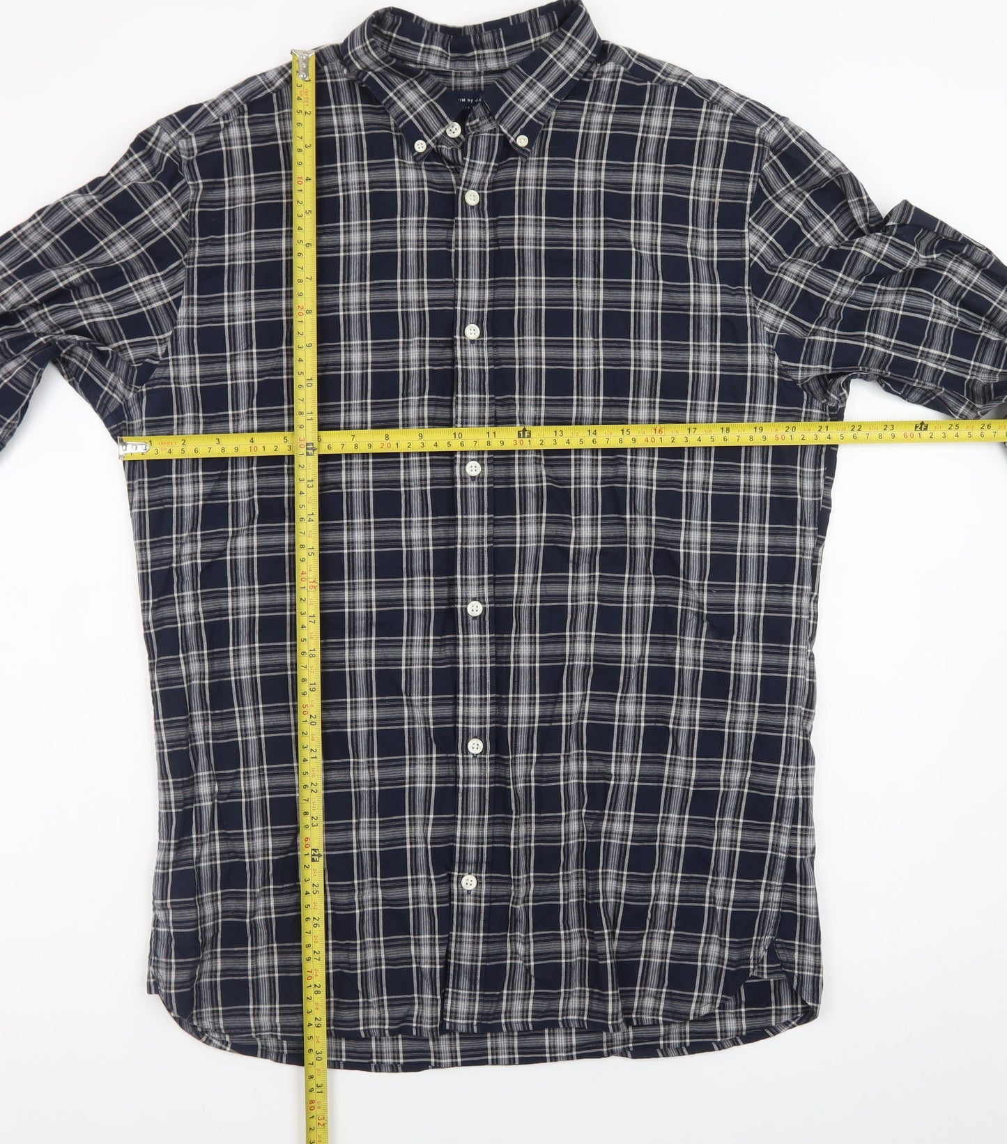 Jack & Jones Men’s Blue Check Cotton Long Sleeve Button-Up Shirt XL