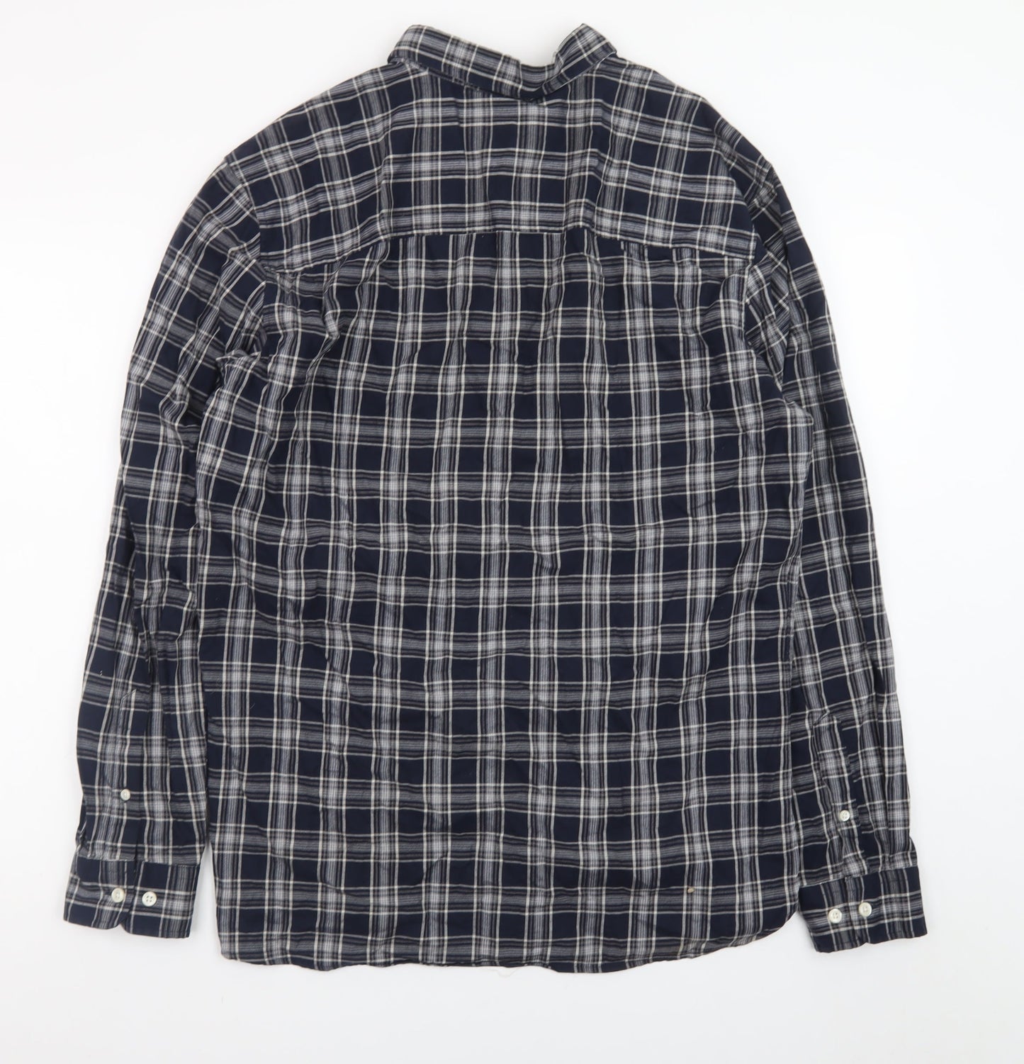 Jack & Jones Men’s Blue Check Cotton Long Sleeve Button-Up Shirt XL