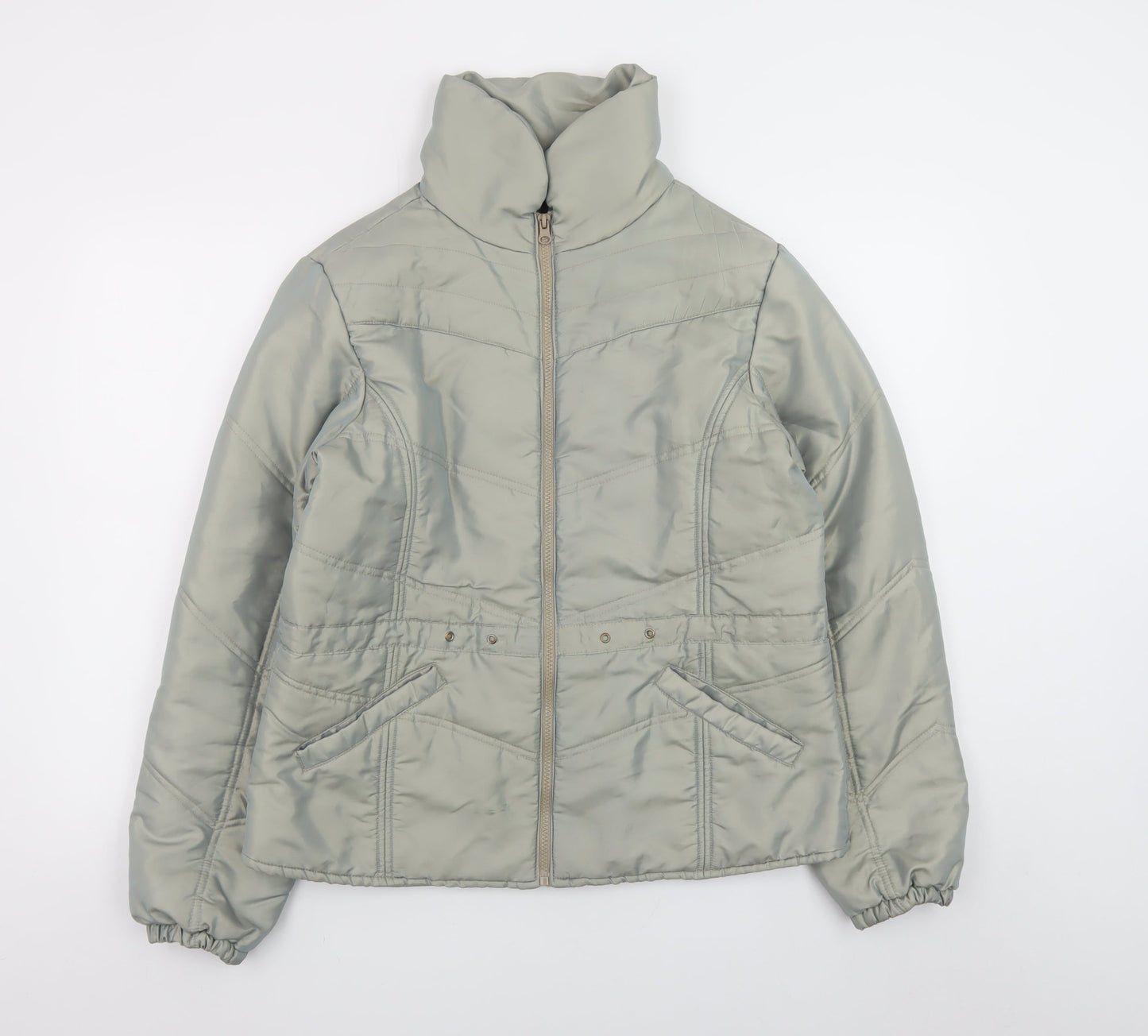 b.young Womens Grey L Puffer Jacket Quilted Mid-Length Coat