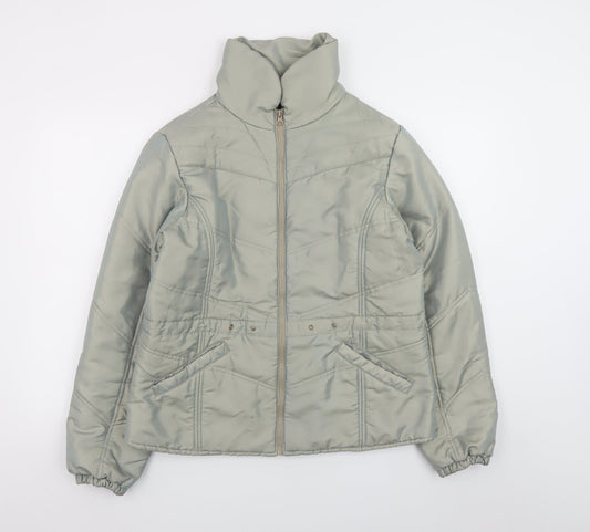 b.young Womens Grey L Puffer Jacket Quilted Mid-Length Coat