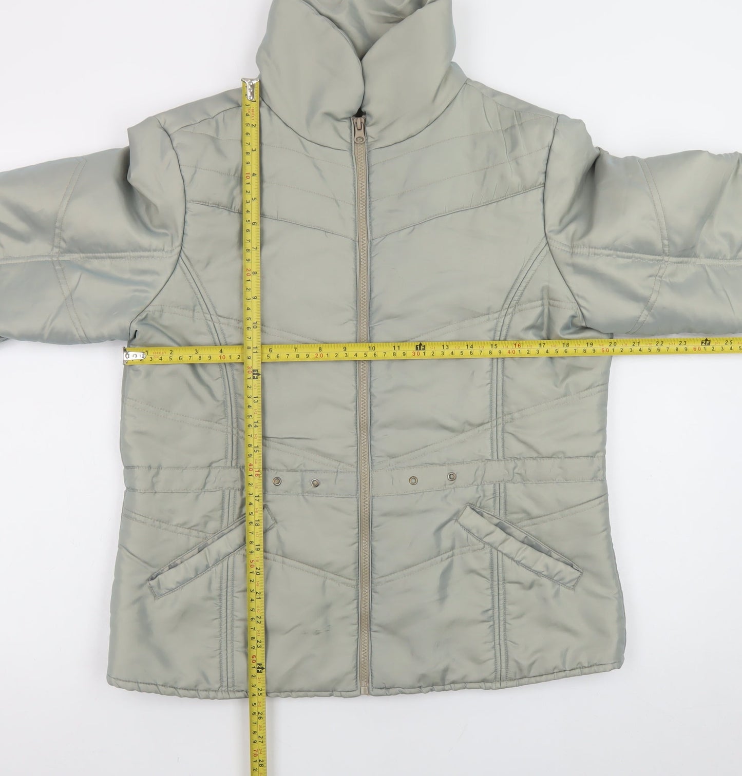 b.young Womens Grey L Puffer Jacket Quilted Mid-Length Coat