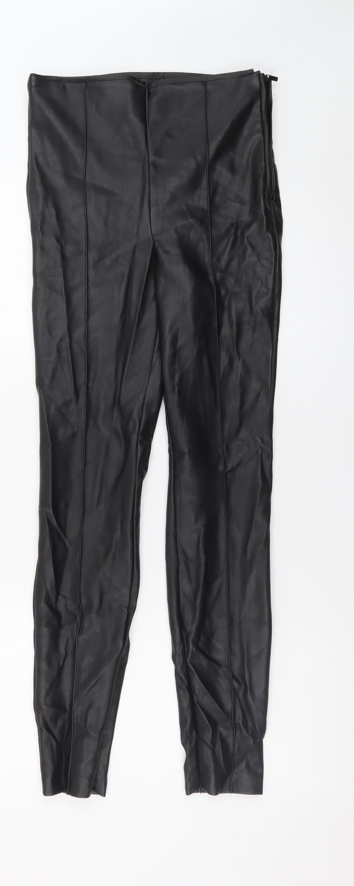 Zara Womens Black Faux Leather Skinny Trousers Size S
