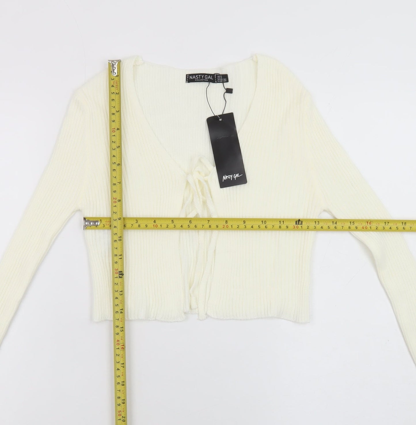 Nasty Gal Women's Ivory Long Sleeve Tie Front Knit Cardigan Size 8