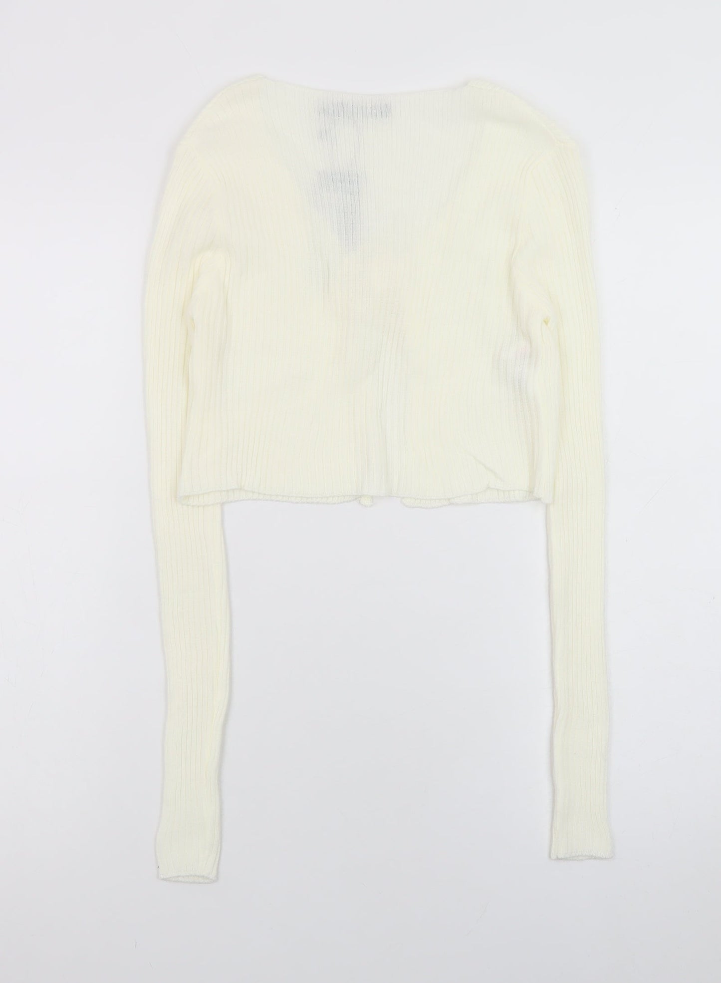 Nasty Gal Women's Ivory Long Sleeve Tie Front Knit Cardigan Size 8