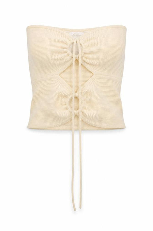 Bershka Women Beige Cropped Strapless Ribbed Tank Top Size S