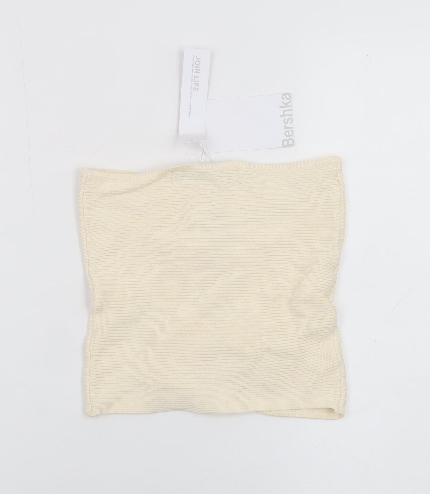 Bershka Women Beige Cropped Strapless Ribbed Tank Top Size S