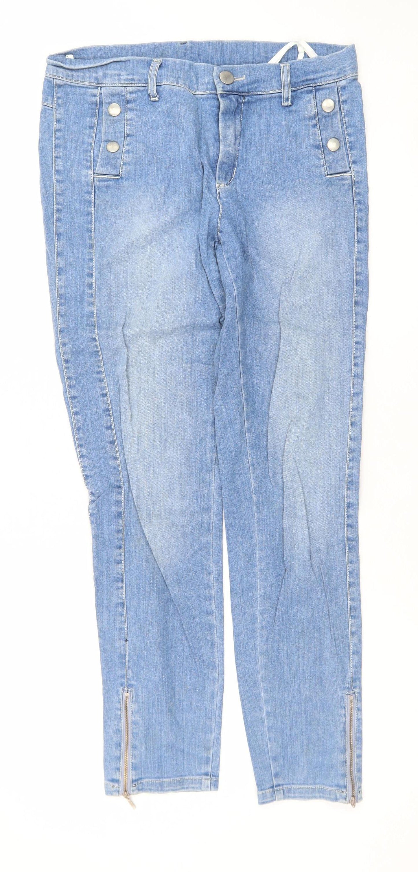 2-Biz Women Blue Skinny Ankle Zip Jeans Size 10