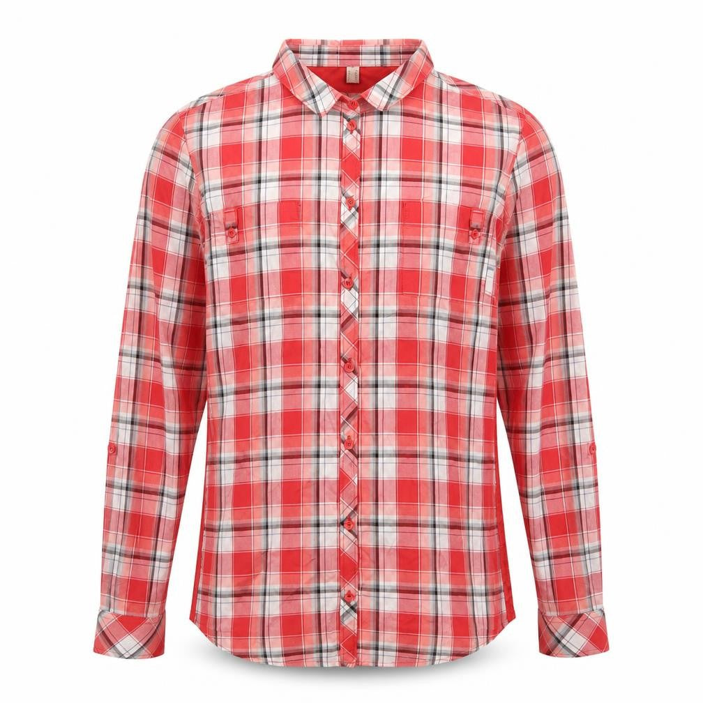 ESPRIT Women's Red Check Long Sleeve Cotton Button-Up Shirt Size 14