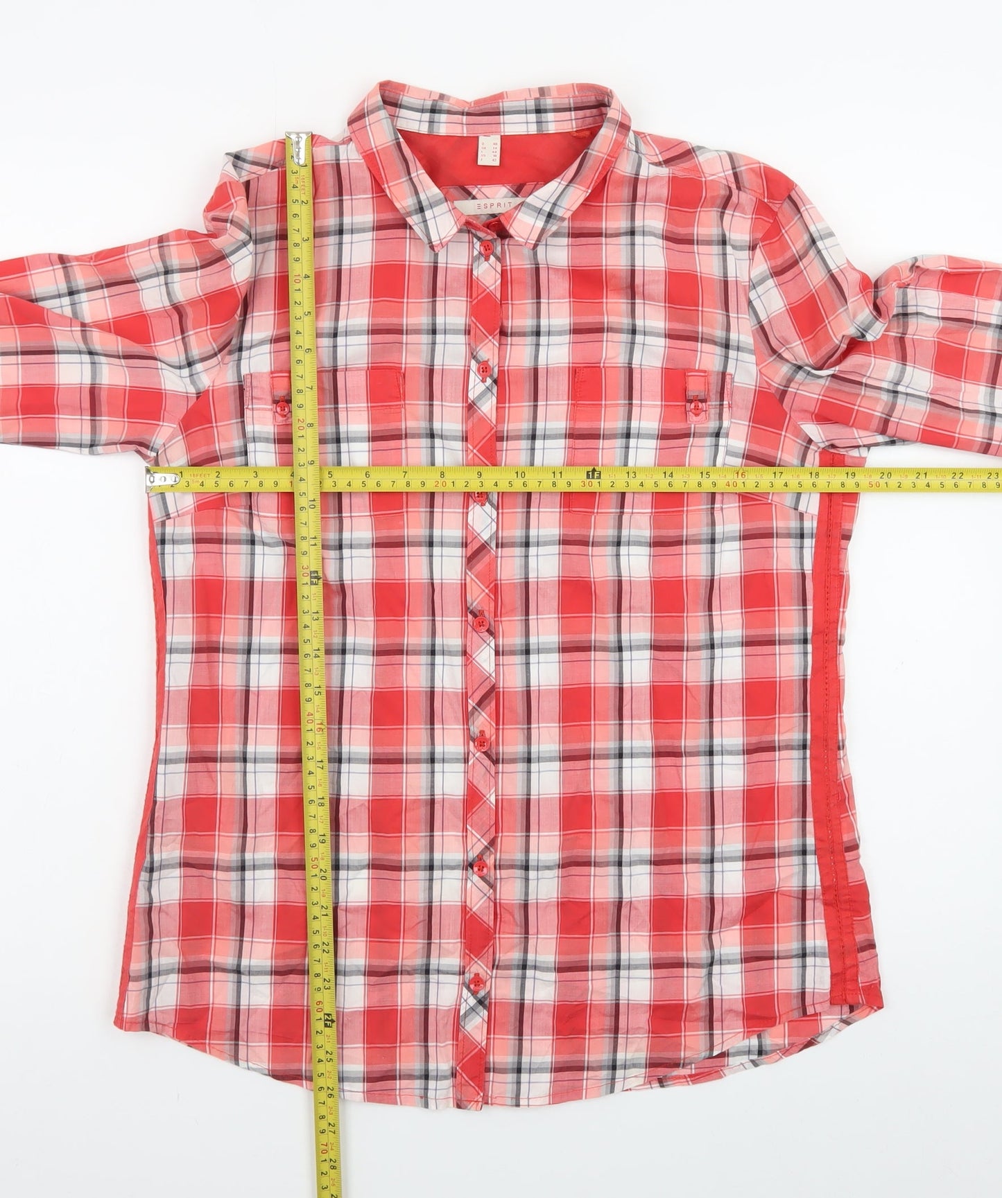 Esprit Women's Red Check Long Sleeve Cotton Button-Up Shirt Size 14