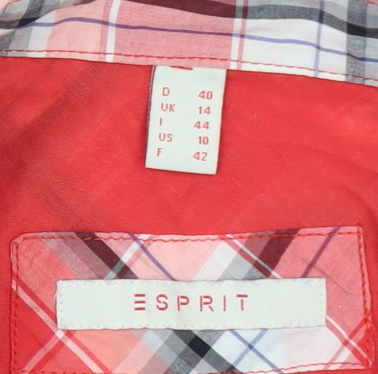 Esprit Women's Red Check Long Sleeve Cotton Button-Up Shirt Size 14