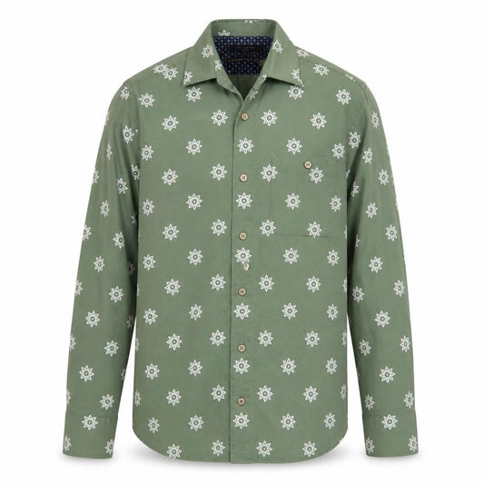 Ted Baker Men's Green Geometric Print Long Sleeve Cotton Shirt Size M