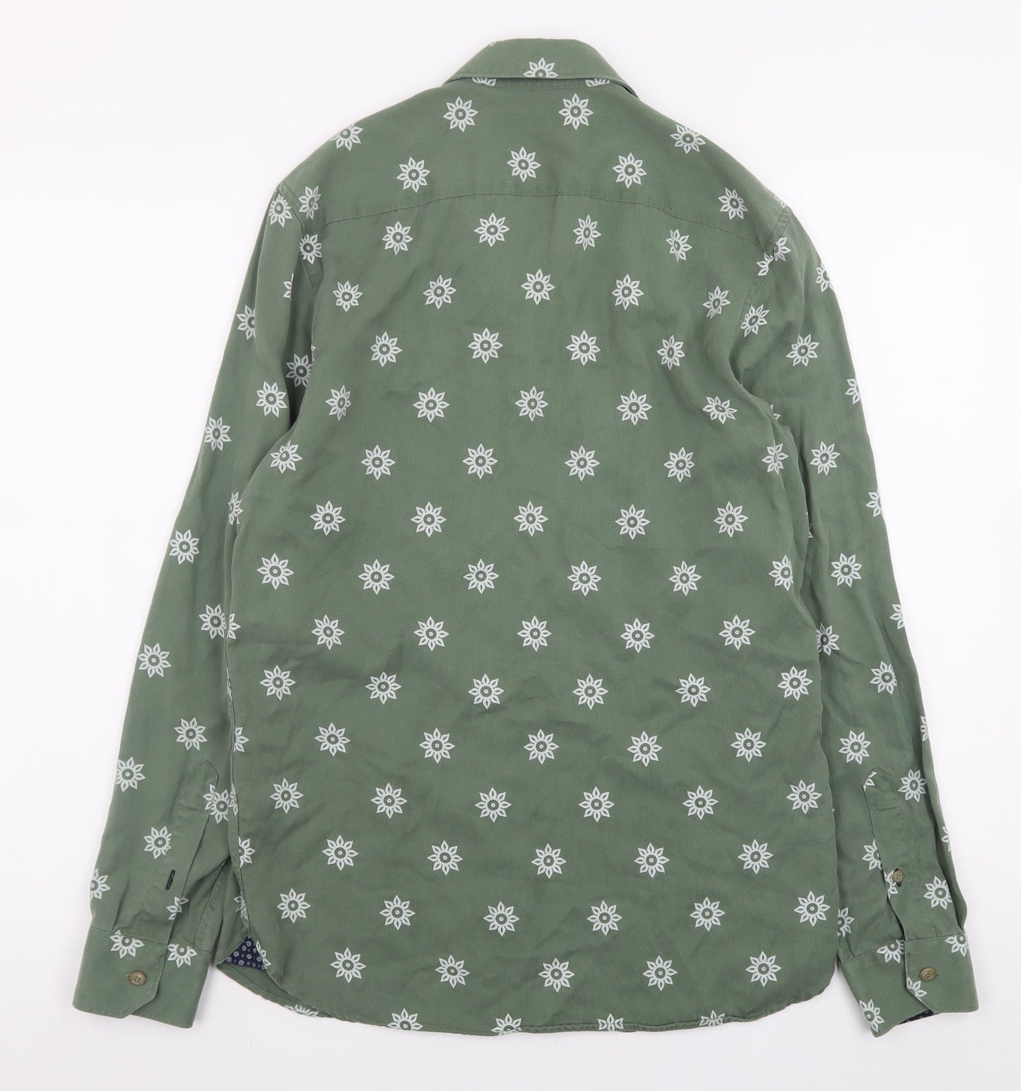 Ted Baker Men's Green Geometric Print Long Sleeve Cotton Shirt Size M