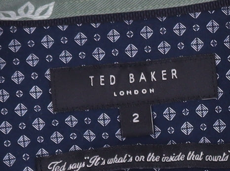 Ted Baker Men's Green Geometric Print Long Sleeve Cotton Shirt Size M